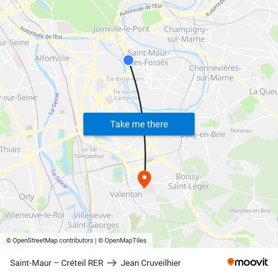 Saint-Maur – Créteil RER to Jean Cruveilhier map