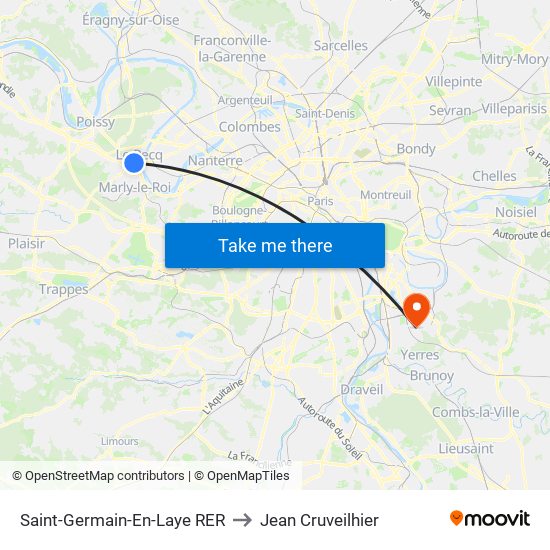 Saint-Germain-En-Laye RER to Jean Cruveilhier map