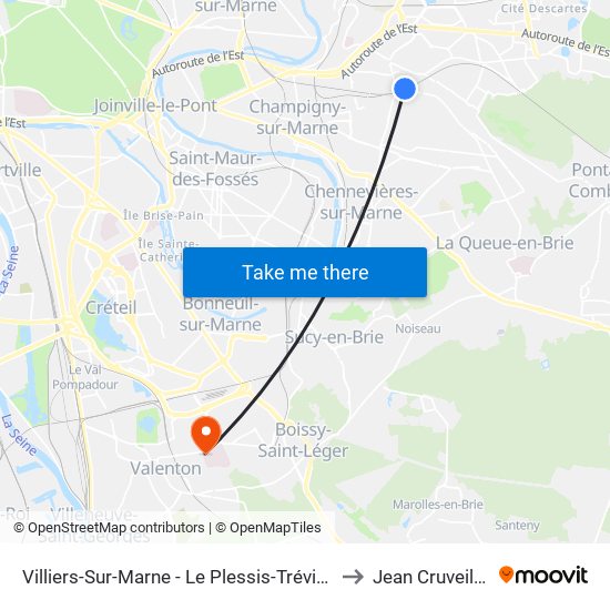 Villiers-Sur-Marne - Le Plessis-Trévise RER to Jean Cruveilhier map