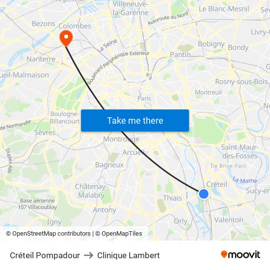 Créteil Pompadour to Clinique Lambert map