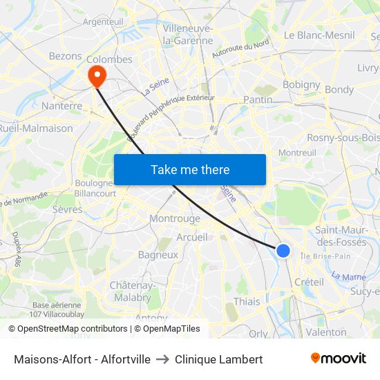 Maisons-Alfort - Alfortville to Clinique Lambert map