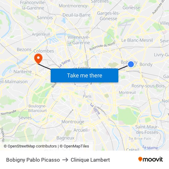 Bobigny Pablo Picasso to Clinique Lambert map