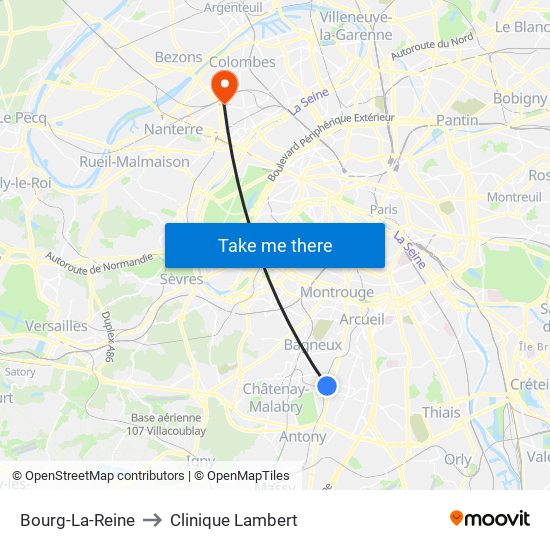 Bourg-La-Reine to Clinique Lambert map