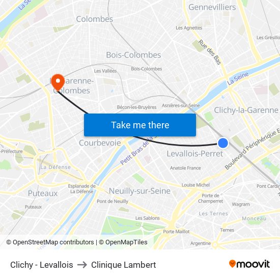 Clichy - Levallois to Clinique Lambert map