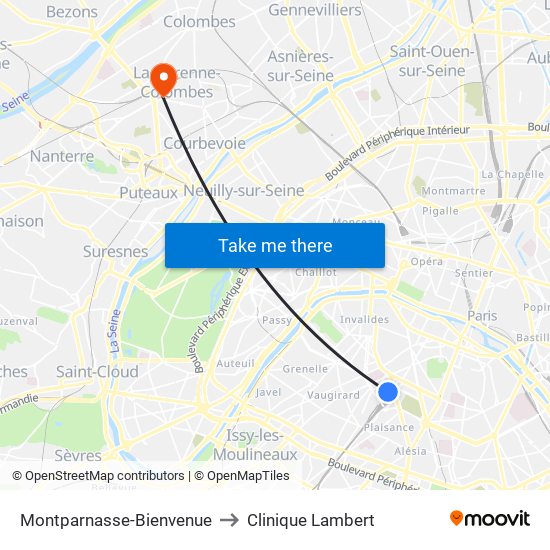 Montparnasse-Bienvenue to Clinique Lambert map