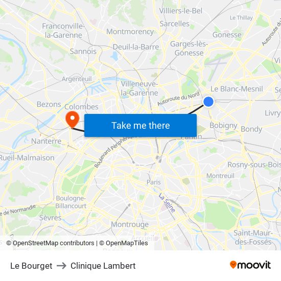 Le Bourget to Clinique Lambert map