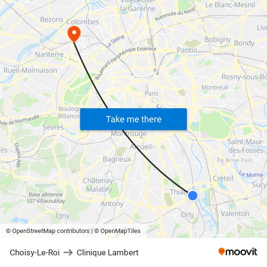 Choisy-Le-Roi to Clinique Lambert map