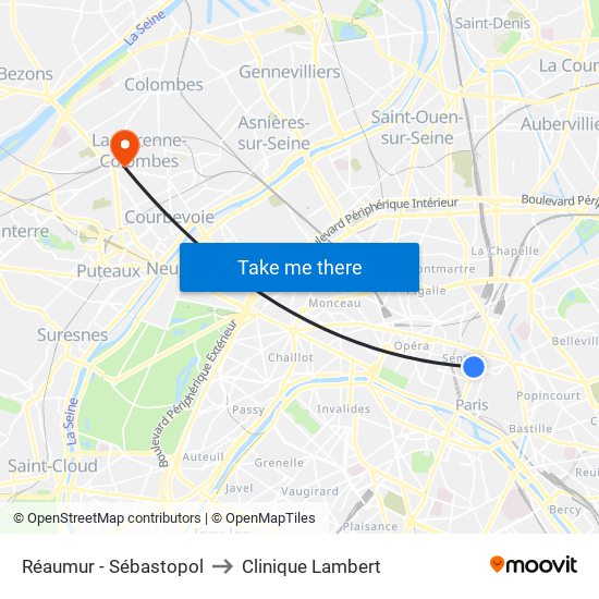 Réaumur - Sébastopol to Clinique Lambert map