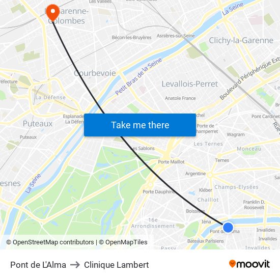 Pont de L'Alma to Clinique Lambert map