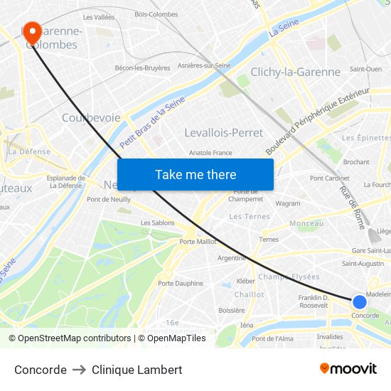 Concorde to Clinique Lambert map