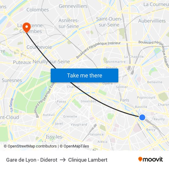 Gare de Lyon - Diderot to Clinique Lambert map