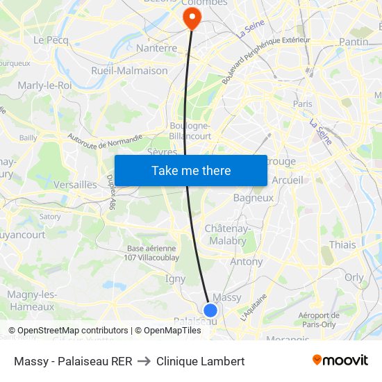 Massy - Palaiseau RER to Clinique Lambert map