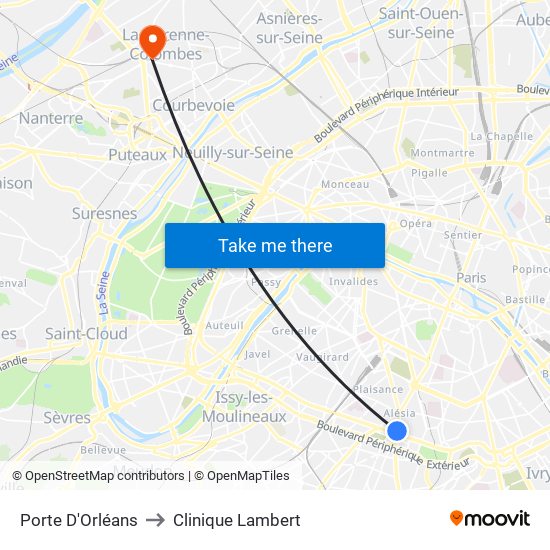 Porte D'Orléans to Clinique Lambert map