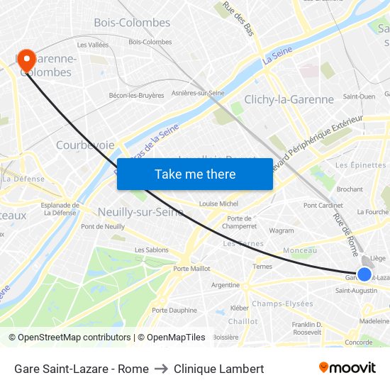 Gare Saint-Lazare - Rome to Clinique Lambert map