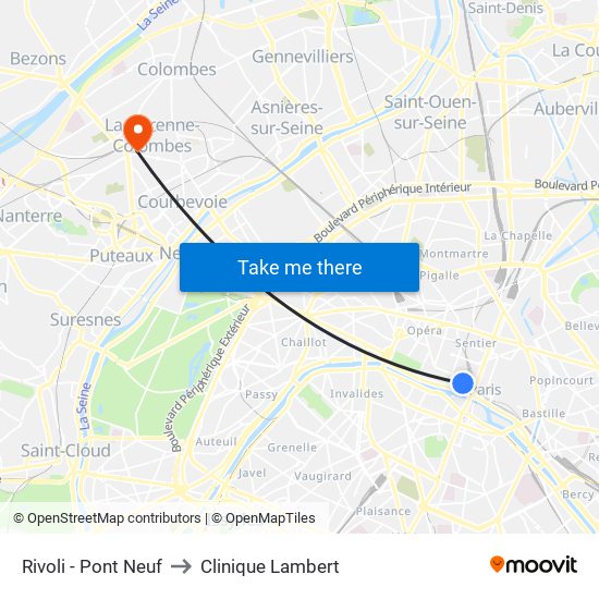 Rivoli - Pont Neuf to Clinique Lambert map
