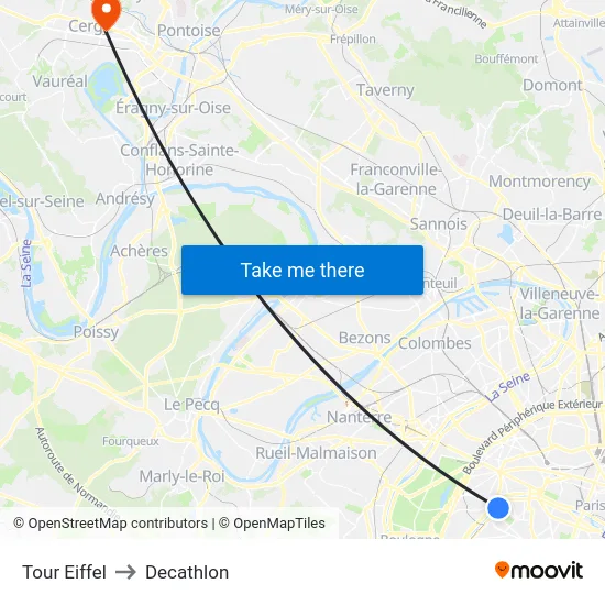 Eiffel Tower to Decathlon map
