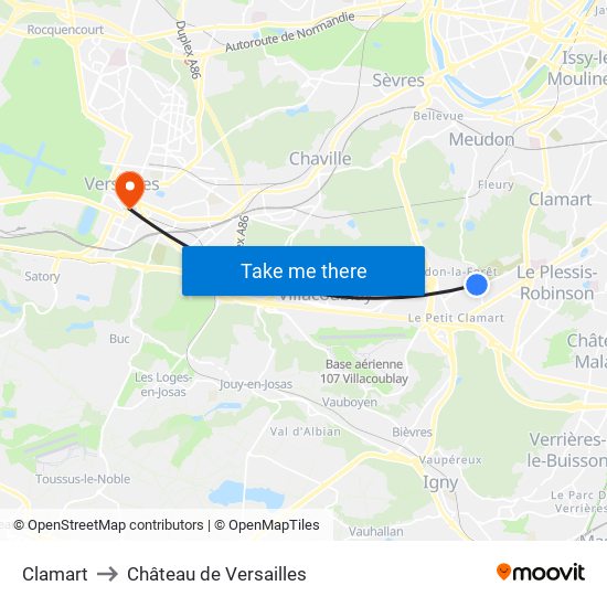 Clamart to Château de Versailles map