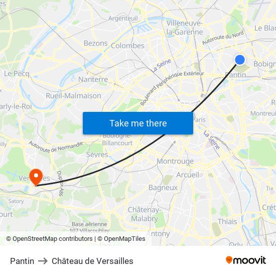 Pantin to Château de Versailles map