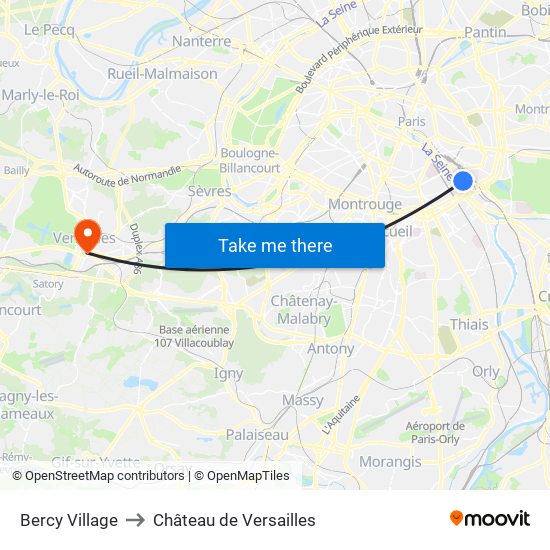 Bercy Village to Château de Versailles map