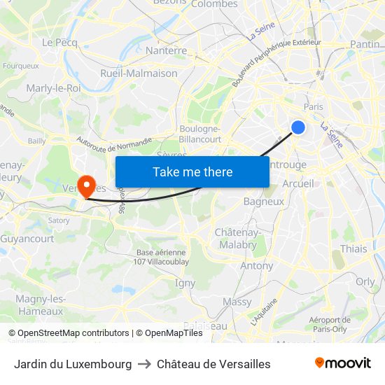 Jardin du Luxembourg to Château de Versailles map