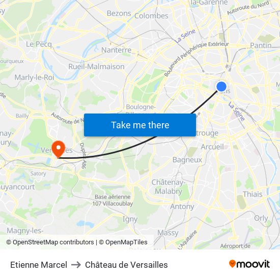 Etienne Marcel to Château de Versailles map