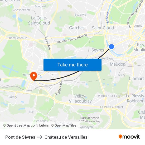 Pont de Sèvres to Château de Versailles map