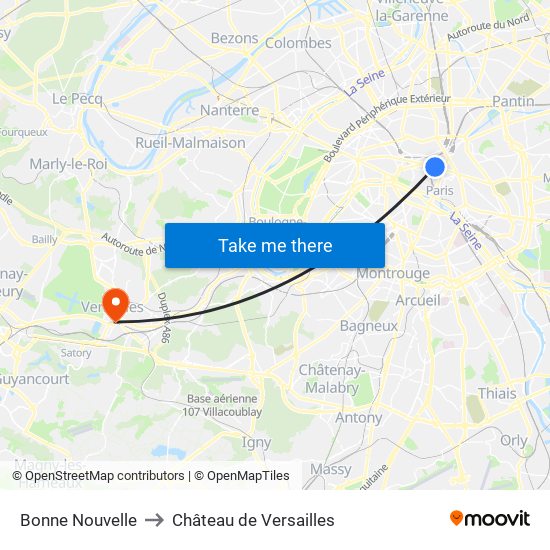 Bonne Nouvelle to Château de Versailles map