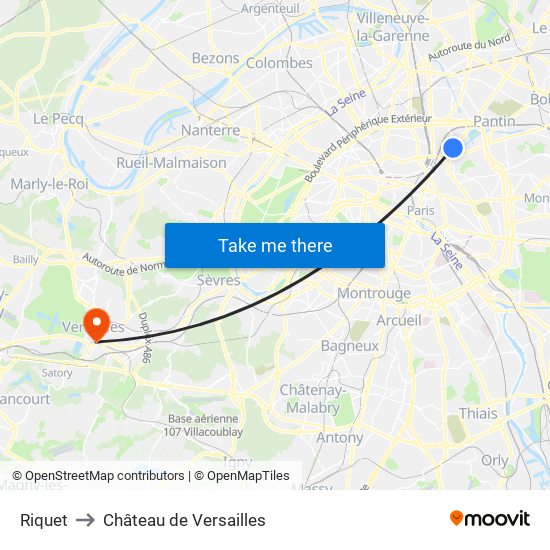 Riquet to Château de Versailles map