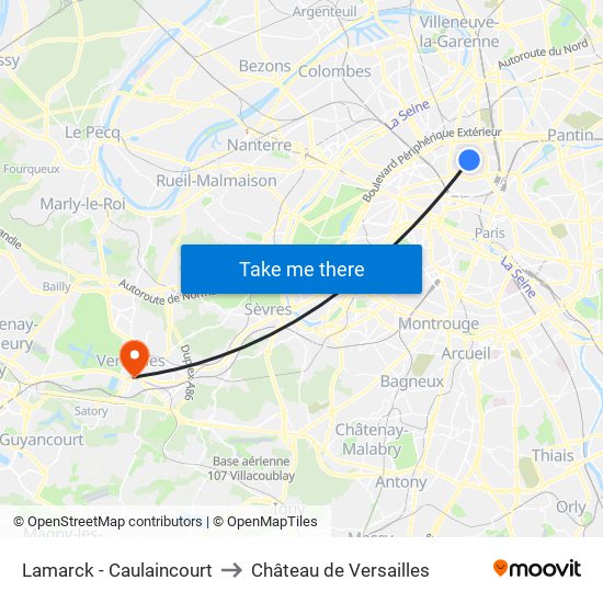 Lamarck - Caulaincourt to Château de Versailles map