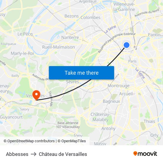 Abbesses to Château de Versailles map