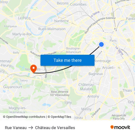 Rue Vaneau to Château de Versailles map