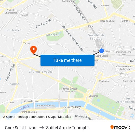 Gare Saint-Lazare to Sofitel Arc de Triomphe map