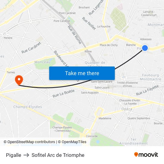 Pigalle to Sofitel Arc de Triomphe map