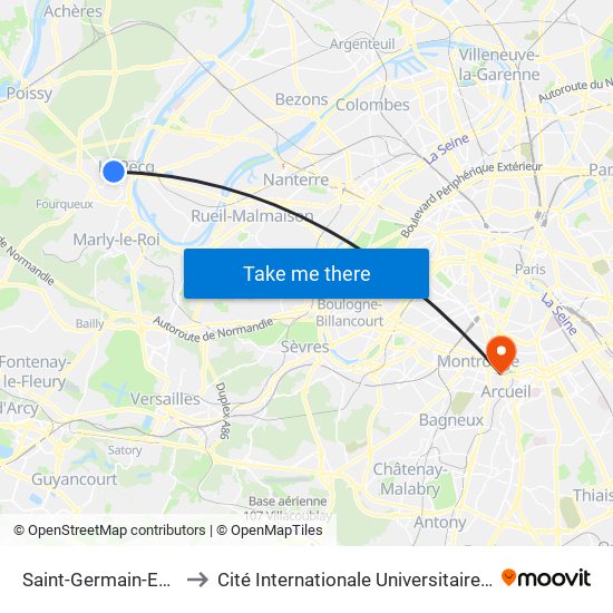 Saint-Germain-En-Laye to Cité Internationale Universitaire de Paris map