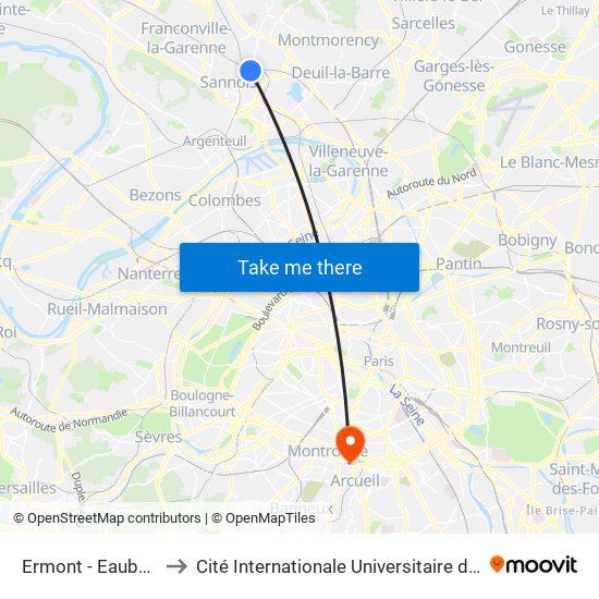 Ermont - Eaubonne to Cité Internationale Universitaire de Paris map