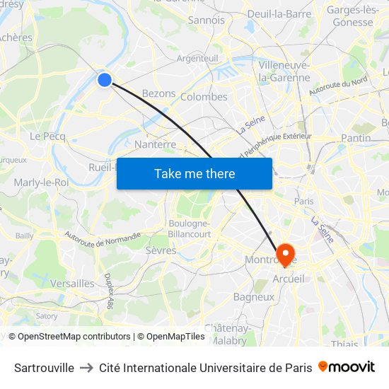Sartrouville to Cité Internationale Universitaire de Paris map
