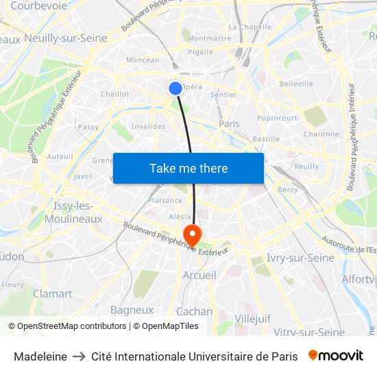 Madeleine to Cité Internationale Universitaire de Paris map