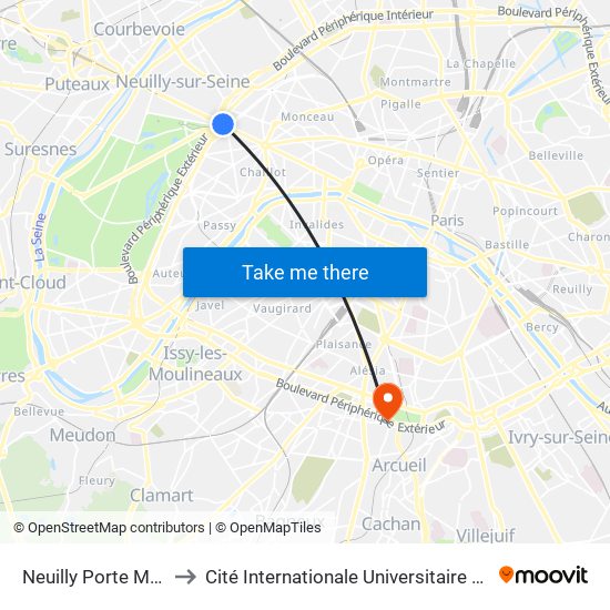 Neuilly Porte Maillot to Cité Internationale Universitaire de Paris map