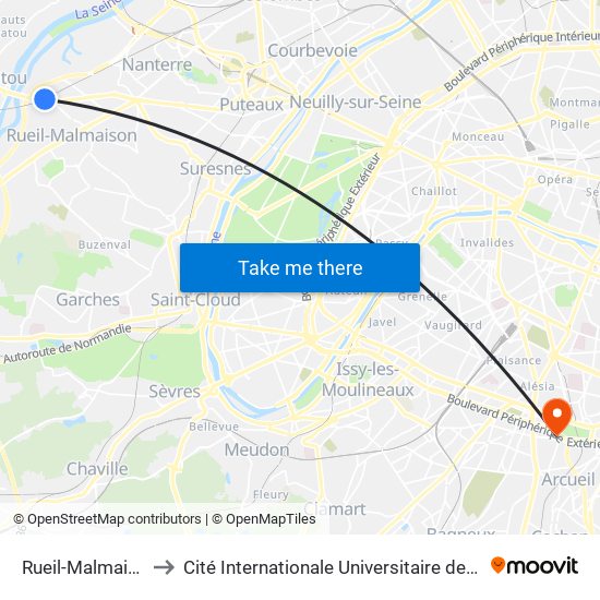 Rueil-Malmaison to Cité Internationale Universitaire de Paris map