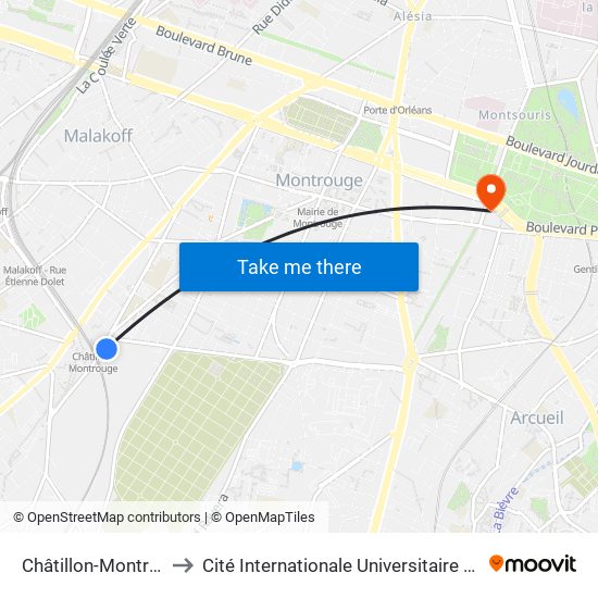 Châtillon-Montrouge to Cité Internationale Universitaire de Paris map