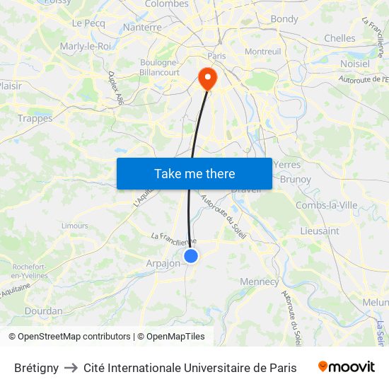Brétigny to Cité Internationale Universitaire de Paris map