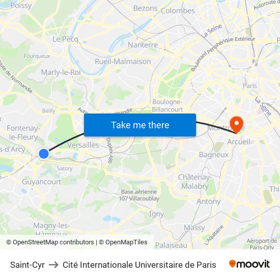 Saint-Cyr to Cité Internationale Universitaire de Paris map