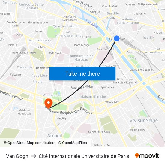 Van Gogh to Cité Internationale Universitaire de Paris map