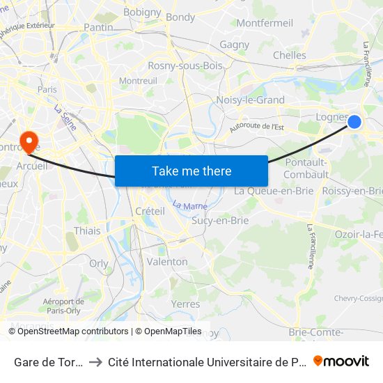 Gare de Torcy to Cité Internationale Universitaire de Paris map