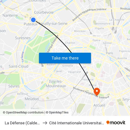La Défense (Calder - Miro) to Cité Internationale Universitaire de Paris map