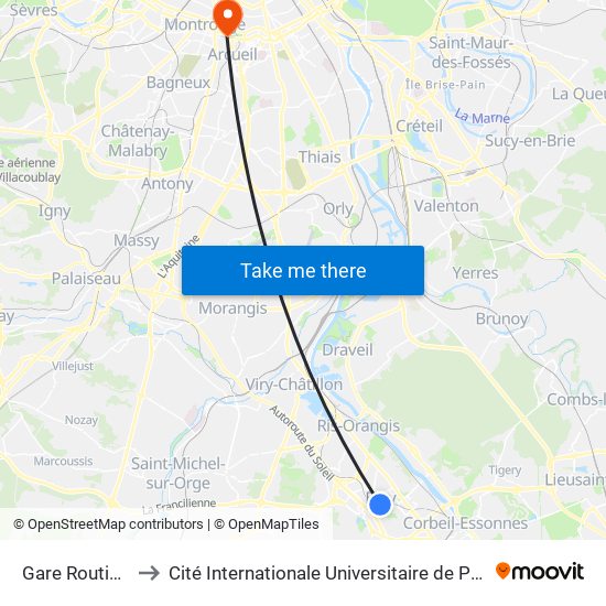 Gare Routière to Cité Internationale Universitaire de Paris map