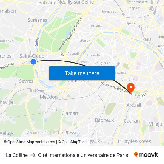 La Colline to Cité Internationale Universitaire de Paris map