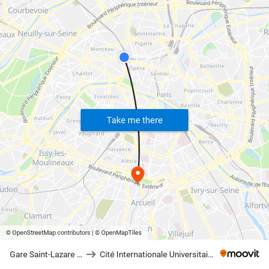 Gare Saint-Lazare - Rome to Cité Internationale Universitaire de Paris map