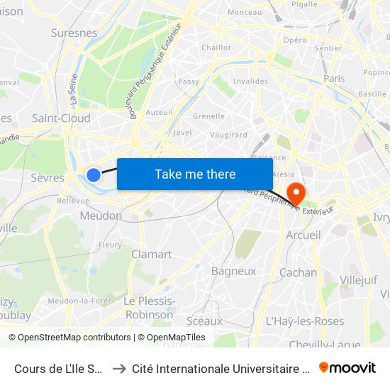 Cours de L'Ile Seguin to Cité Internationale Universitaire de Paris map