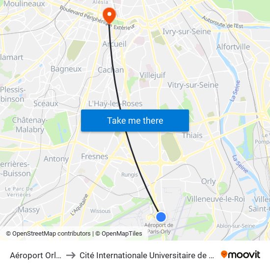 Aéroport Orly 4 to Cité Internationale Universitaire de Paris map